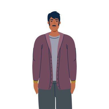 Bıyık vektör tasarımlı izole bir adam karikatürü.