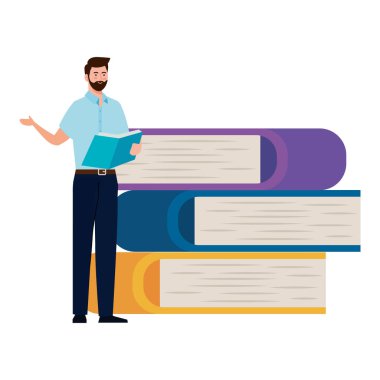 Kitap vektör tasarımlı bir öğretmen.