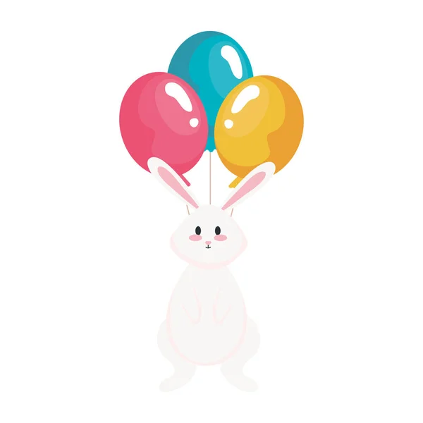Cute biały królik kreskówka z balonów wektor projektu — Wektor stockowy