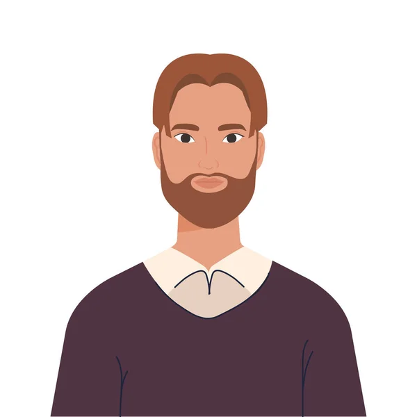 Hombre aislado de dibujos animados con barba diseño de vectores — Vector de stock