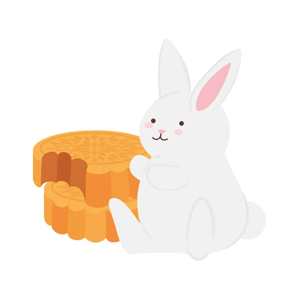 Kanin med månkakor av glad mitten av hösten festival vektor design — Stock vektor