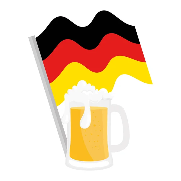 Vetro di birra oktoberfest con disegno vettoriale bandiera tedesca — Vettoriale Stock