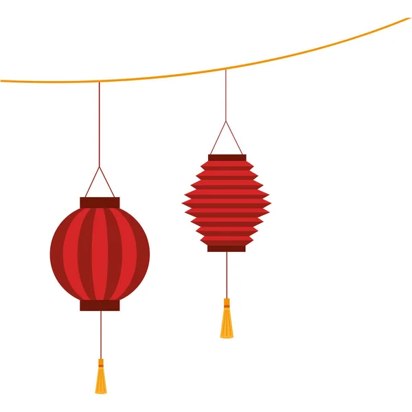 Lanternes rouges isolées chinoises design vectoriel — Image vectorielle