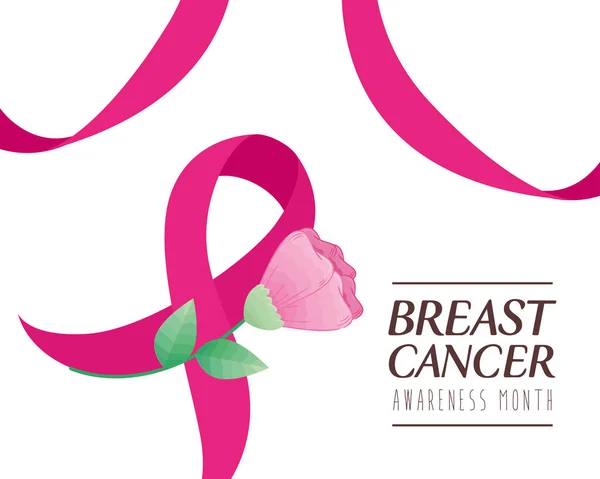 Ruban rose avec fleur de cancer du sein conception vectorielle de sensibilisation — Image vectorielle