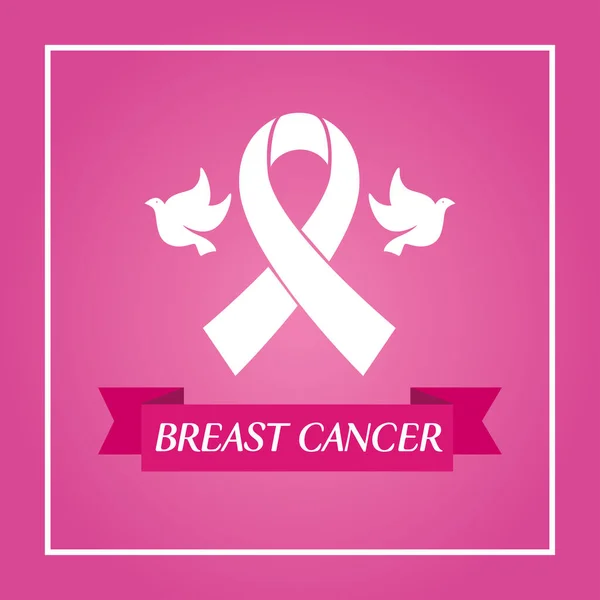 Ruban rose et colombes dans le cadre de la conception vectorielle de sensibilisation au cancer du sein — Image vectorielle