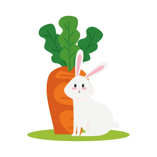 Cute white rabbit cartoon with carrot vector design — Stock Vector