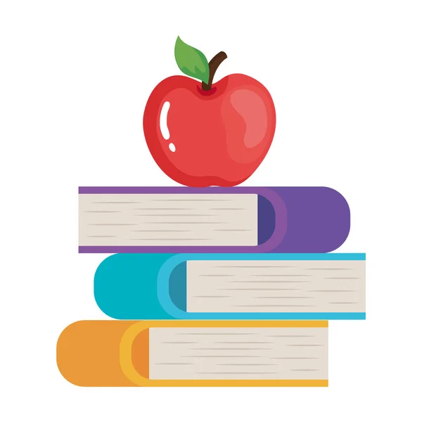 Libros escolares aislados con diseño de vectores de manzana — Vector de stock