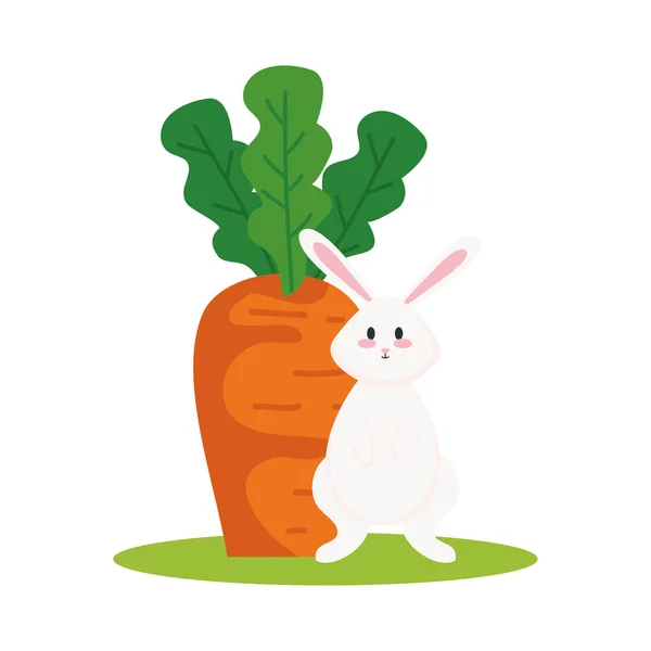 Desenhos animados de coelho branco bonito com desenho vetorial de cenoura — Vetor de Stock