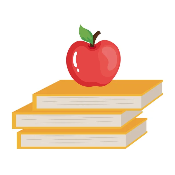 Odizolowane książki szkolne z wzorem wektora jabłek — Wektor stockowy