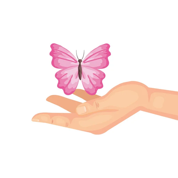 Pink butterfly over hand vector design — Stock Vector