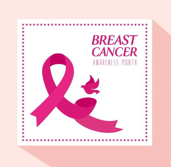 Pink ribbon and dove in frame of breast cancer awareness vector design — Stock Vector