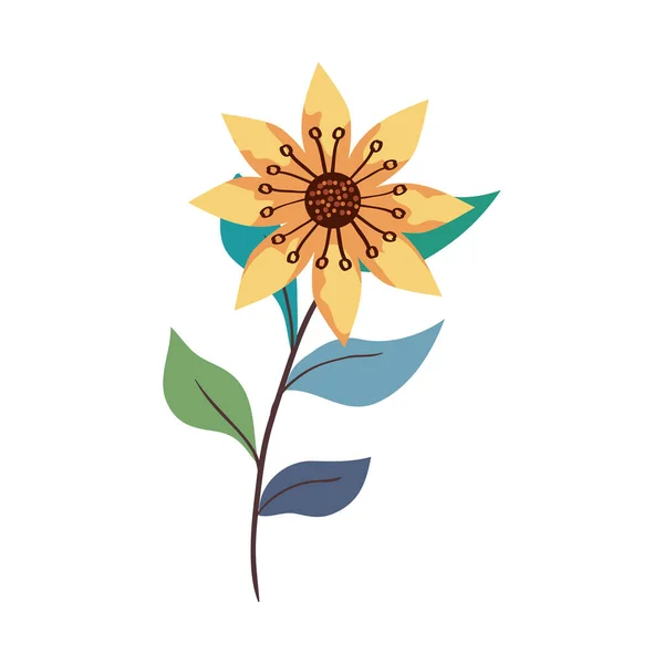 Gele bloem met bladeren vector ontwerp — Stockvector