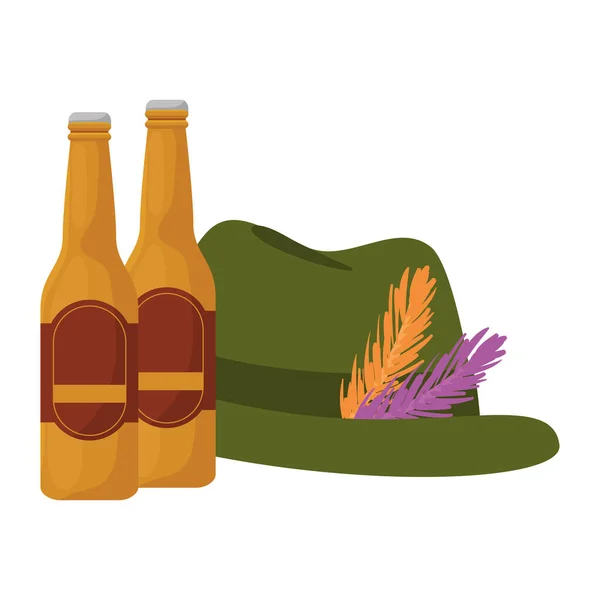 Design de vetor de chapéu e garrafas de cerveja oktoberfest — Vetor de Stock