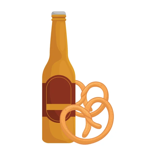 Oktoberfest öl flaska med kringla vektor design — Stock vektor
