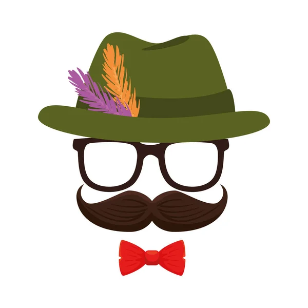 Oktoberfest chapéu óculos bigode e desenho vetorial laço —  Vetores de Stock