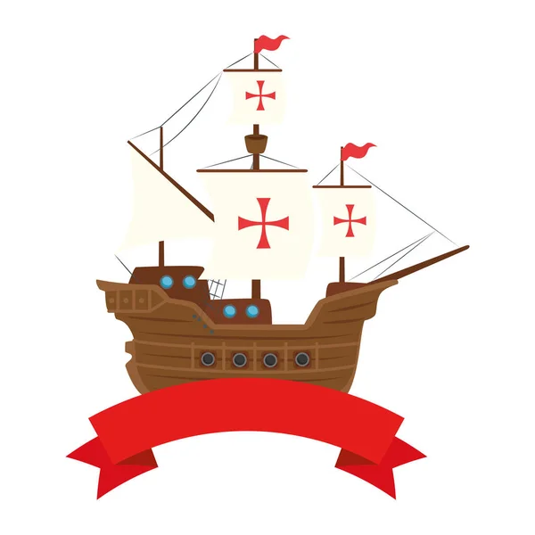 Columbus ship with ribbon vector design — Stock Vector