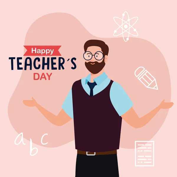 Чоловік вчитель щасливих вчителів день векторний дизайн — стоковий вектор