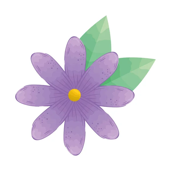 Fialový květ s listovým vektorem — Stockový vektor