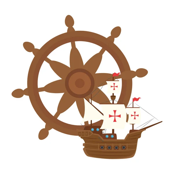 舵ベクトル設計前のコロンバス船 — ストックベクタ