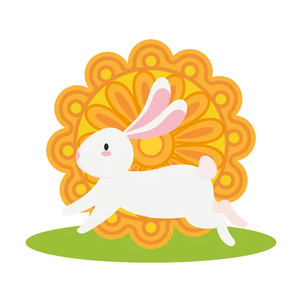 Rabbit with mooncake of happy mid autumn festival vector design — Stock Vector