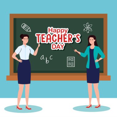 Yeşil tahtası olan kadın öğretmenler mutlu öğretmenler günü vektör tasarımı