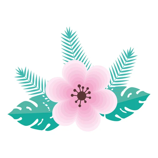 Fleur rose avec dessin vectoriel de feuilles — Image vectorielle