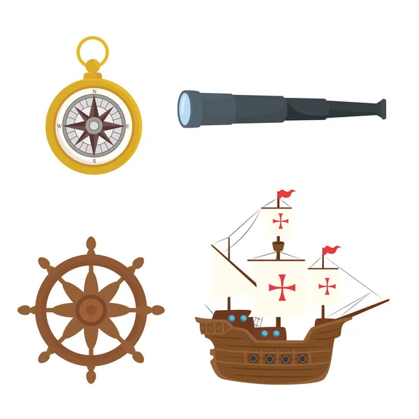 Columbus-Schiffsteleskop-Kompass und Rudervektordesign — Stockvektor