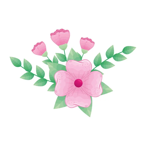 ピンクの花と葉のベクトルデザイン — ストックベクタ