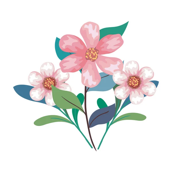 ピンクの花が葉のベクトルデザインで描かれ — ストックベクタ