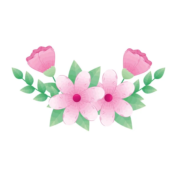 Розовые цветы с векторным дизайном листьев — стоковый вектор