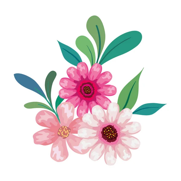 ピンクの花が葉のベクトルデザインで描かれ — ストックベクタ