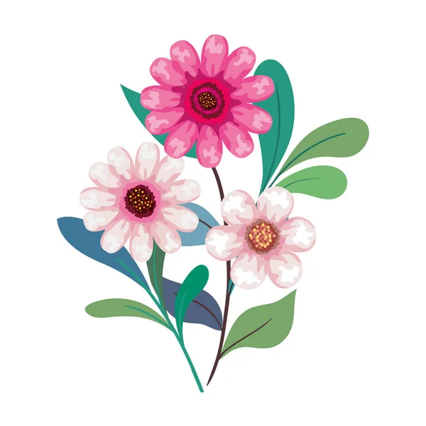 Flores rosa desenho com folhas design vetorial — Vetor de Stock