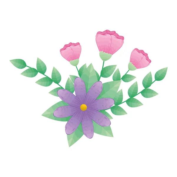 Różowe i fioletowe kwiaty z liści wektor projektu — Wektor stockowy