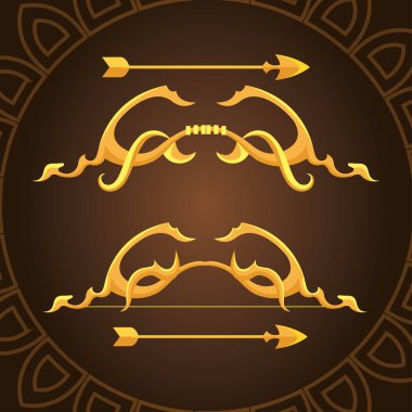 Kahverengi arkaplan vektör tasarımında okları olan altın süslemeler