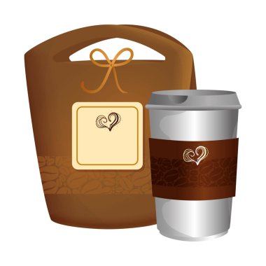 Marka model kahve dükkanı, poşet kağıt ve kahve atılabilir.