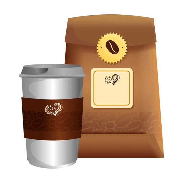 Branding mockup coffee shop, papier jetable et sac de café — Image vectorielle