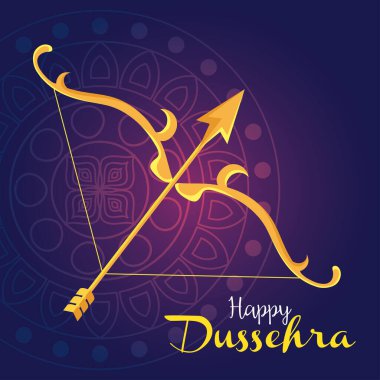 Mandala arkaplan tasarımı ile mor üzerine ok ile altın yay