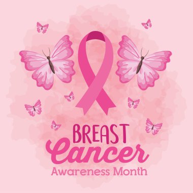 Göğüs kanseri kelebekli pembe kurdele farkındalık vektör tasarımı