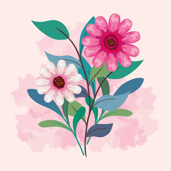 Flores de color rosa con hojas vector de diseño — Vector de stock