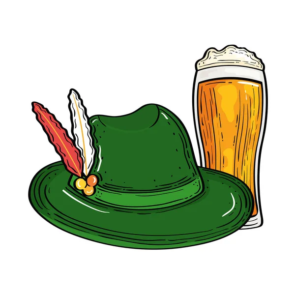 Chapeau oktoberfest avec la conception vectorielle de verre de bière — Image vectorielle