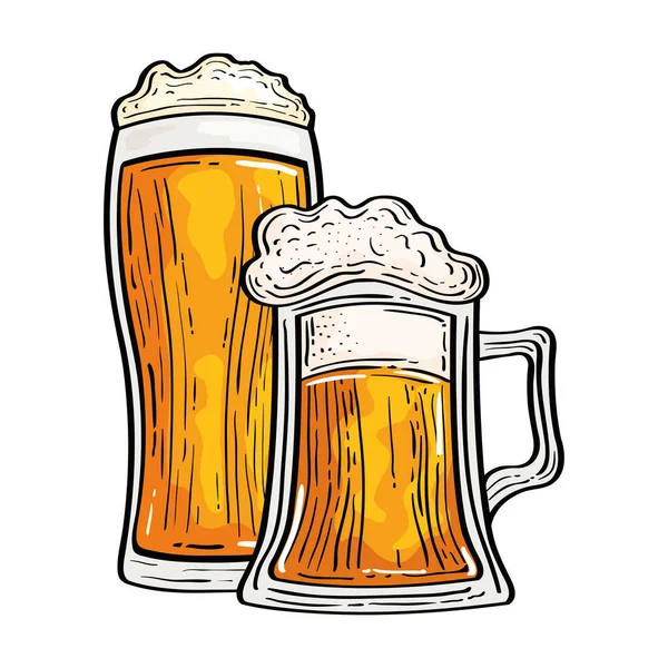 Bicchieri di birra isolati progettazione vettoriale — Vettoriale Stock