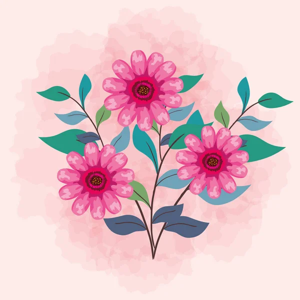 Flores de color rosa con hojas vector de diseño — Archivo Imágenes Vectoriales