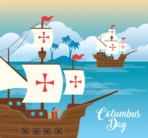 Dibujos animados de Cristóbal Colón en el diseño de vectores marinos — Vector de stock