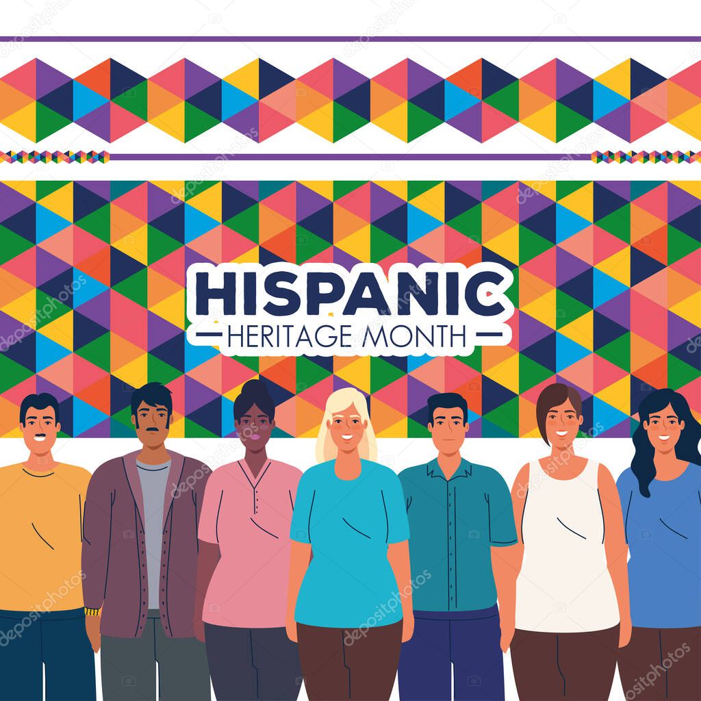 latin women and men cartoons of national hispanic heritage month vector design