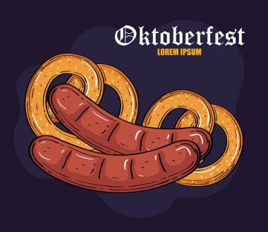 Oktoberfest sosisleri ve simit vektör tasarımı