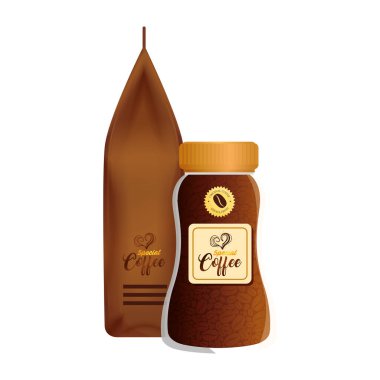 Marka model kahve dükkanı, poşet kağıt ve cam kahve şişesi.