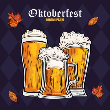 Ekim Festivali bira bardakları ve vektör tasarımı