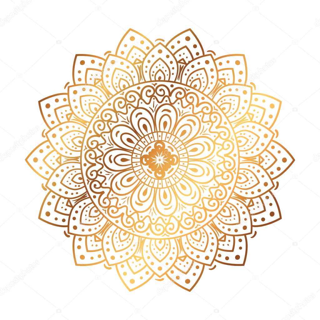 golden flower mandala in white background