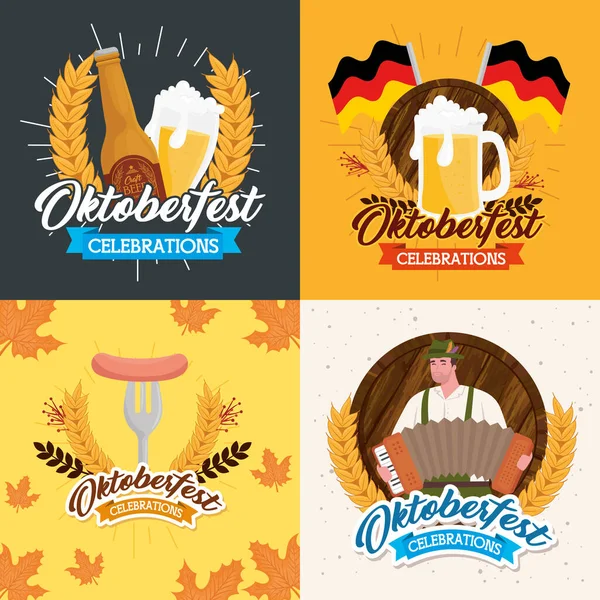 Oktoberfest marcos icono conjunto diseño de vectores — Vector de stock