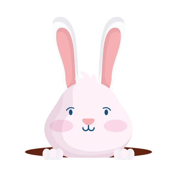 Lindo pascua pequeño conejo en agujero carácter — Vector de stock